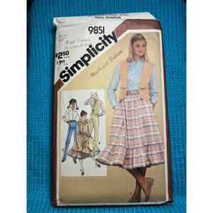 Simplicity Sewing pattern 9851 western shirt skirt ruffle hem vest pants size 10